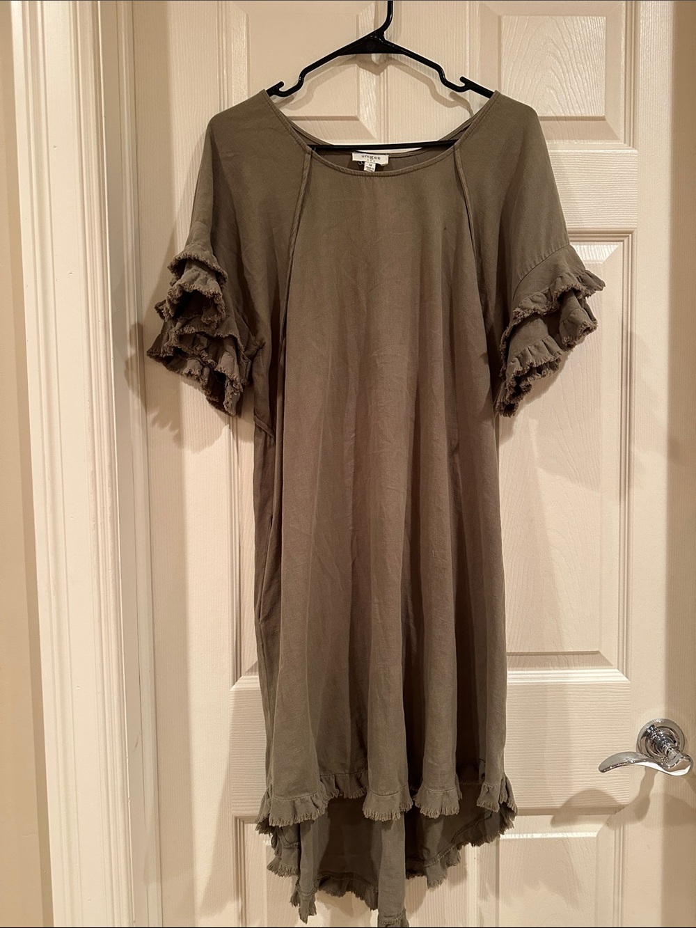 Umgee Olive Green High-Low Ruffle Sleeve Dress